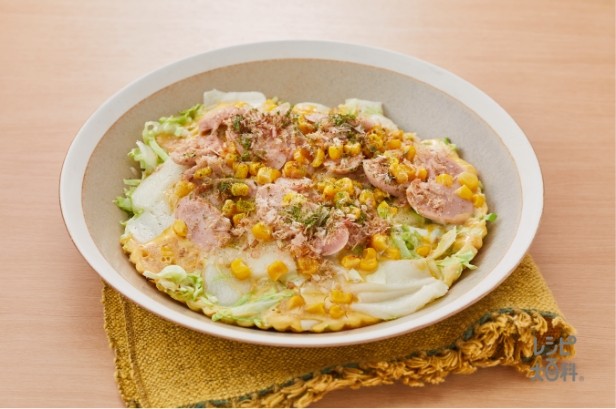 キャベツとコーンのモチモチお好み焼き風