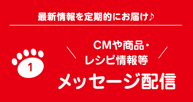 最新情報を定期的にお届け♪CMや商品・ レシピ情報等メッセージ配信