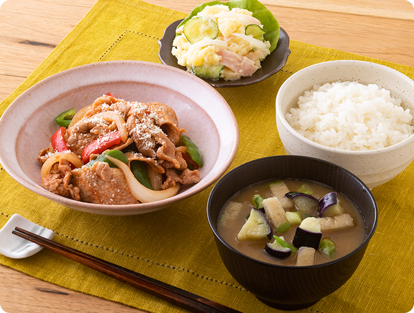 豚肉と野菜のナポリタン風炒め献立　和風