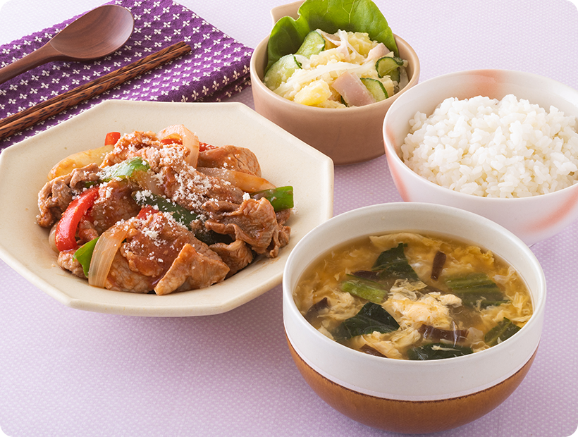 豚肉と野菜のナポリタン風炒め献立 中華風