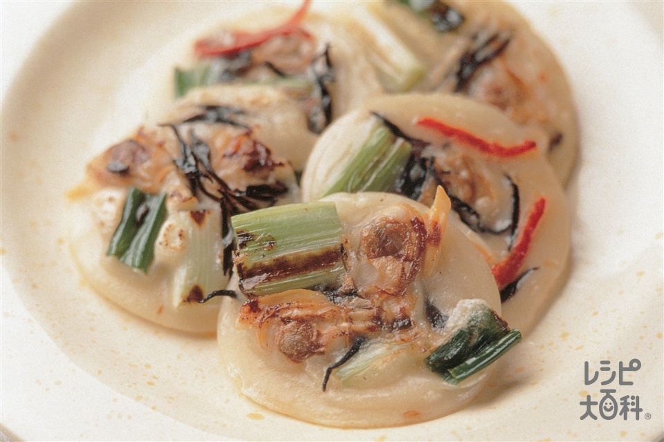 わけぎとひじきのミニお焼き(パプリカ(赤)+小麦粉を使ったレシピ)