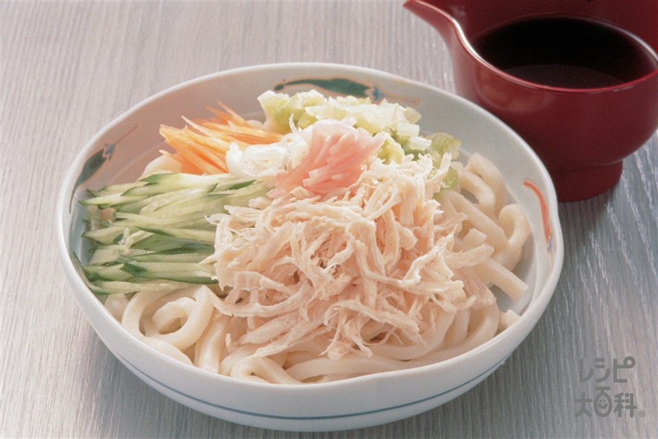 鶏ささ身と野菜のせうどん(ゆでうどん+鶏ささ身を使ったレシピ)