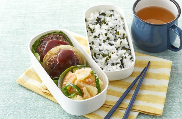ふっくらジューシー!玉ねぎのっけハンバーグ弁当