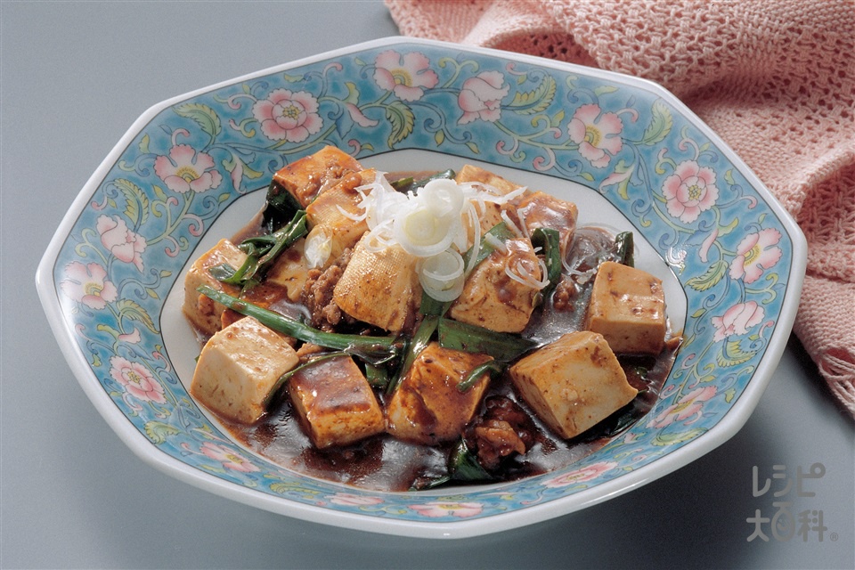 電子レンジで作るにら入り四川式麻婆豆腐(木綿豆腐+豚ひき肉を使ったレシピ)