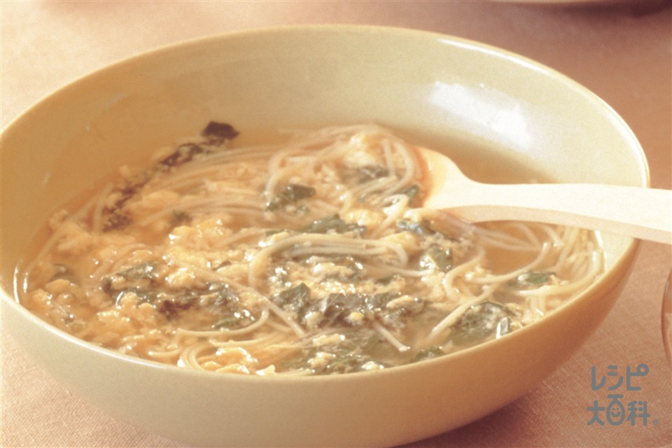 モロヘイヤのローマ風スープ(モロヘイヤ+カッペリーニを使ったレシピ)