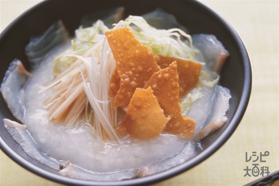 中国風お刺身がゆ(米+白身魚の刺身を使ったレシピ)