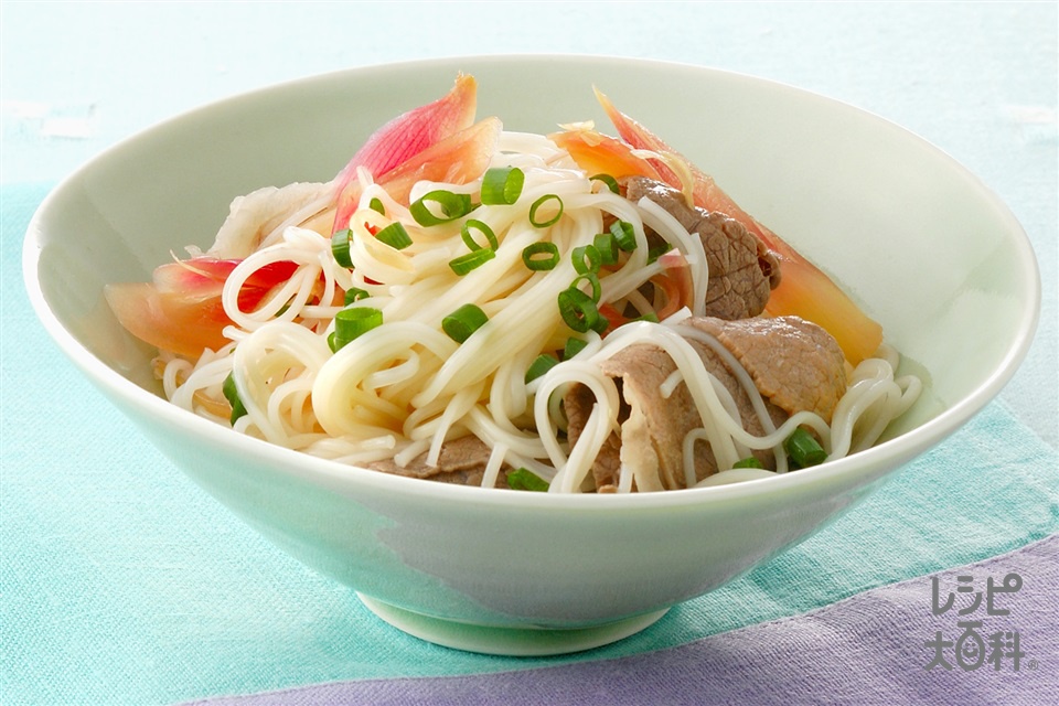 甘酢みょうがのそうめんあえ(そうめん+牛ももしゃぶしゃぶ用肉を使ったレシピ)