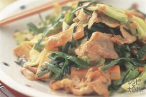 豚肉とにら・キャベツの梅かつお炒め