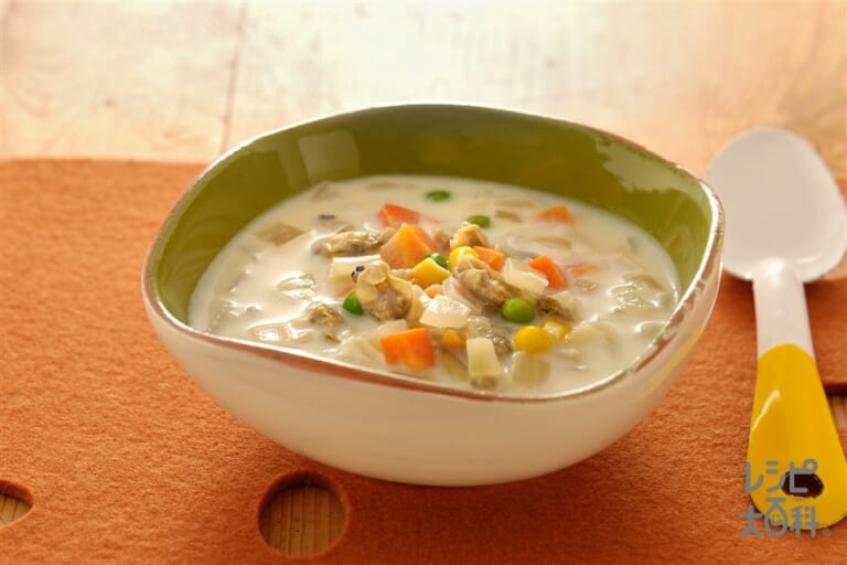 クラムチャウダー風簡単スープのレシピ 作り方 献立 味の素パーク の料理 レシピサイト レシピ大百科 あさりの水煮缶や玉ねぎを使った料理