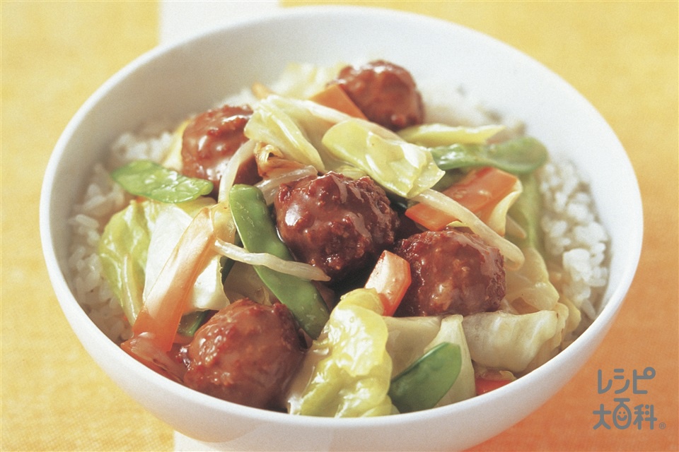 キャベツと肉だんごの中華丼(ご飯+キャベツを使ったレシピ)