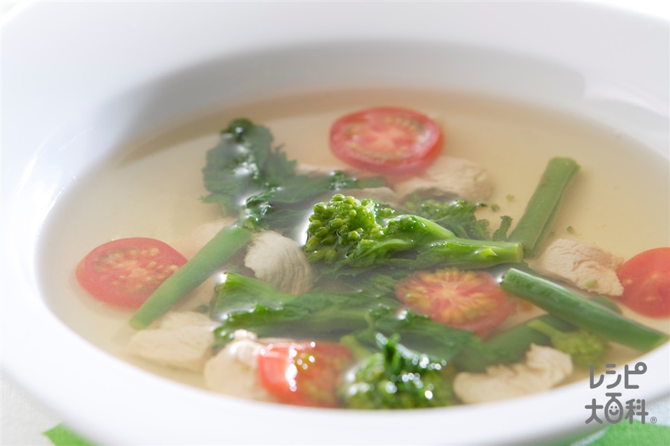 春野菜のスープ(ミニトマト+菜の花を使ったレシピ)