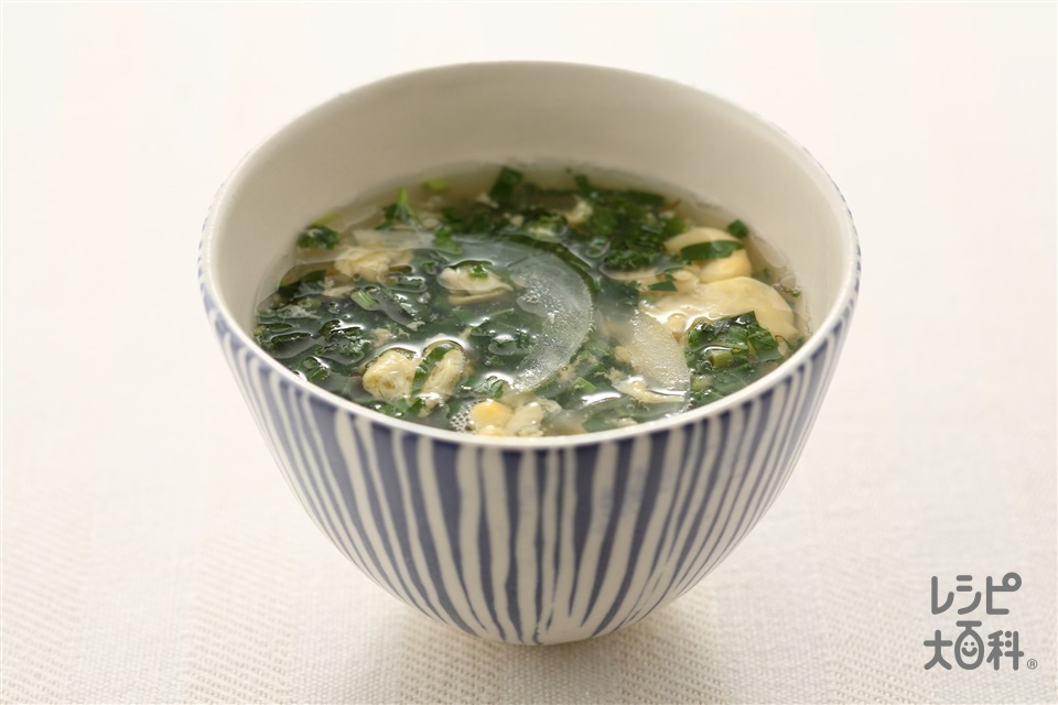 モロヘイヤのかき卵スープ(モロヘイヤ+玉ねぎを使ったレシピ)