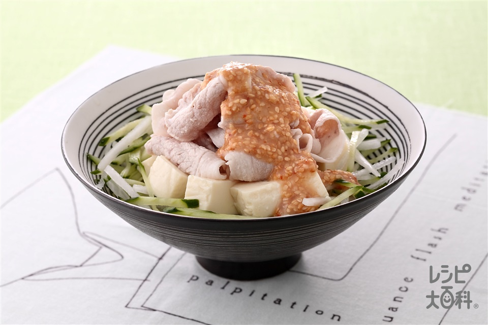 豚肉と豆腐のごま酢かけ(豚しゃぶしゃぶ用肉+絹ごし豆腐を使ったレシピ)