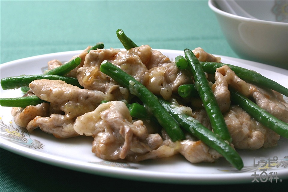 豚肉とさやいんげんのねぎしょうが炒め(豚ロース薄切り肉+さやいんげんを使ったレシピ)