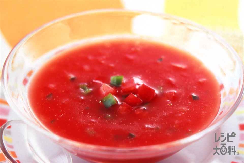 つぶつぶ野菜のトマトスープ(トマト+トマトジュース（無塩）を使ったレシピ)