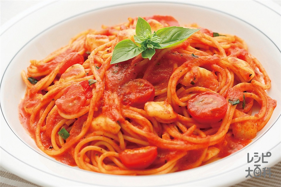 トマトとモッツァレラチーズのパスタのレシピ 作り方 レシピ大百科 レシピ 料理 味の素パーク スパゲッティやミニトマトを使った料理