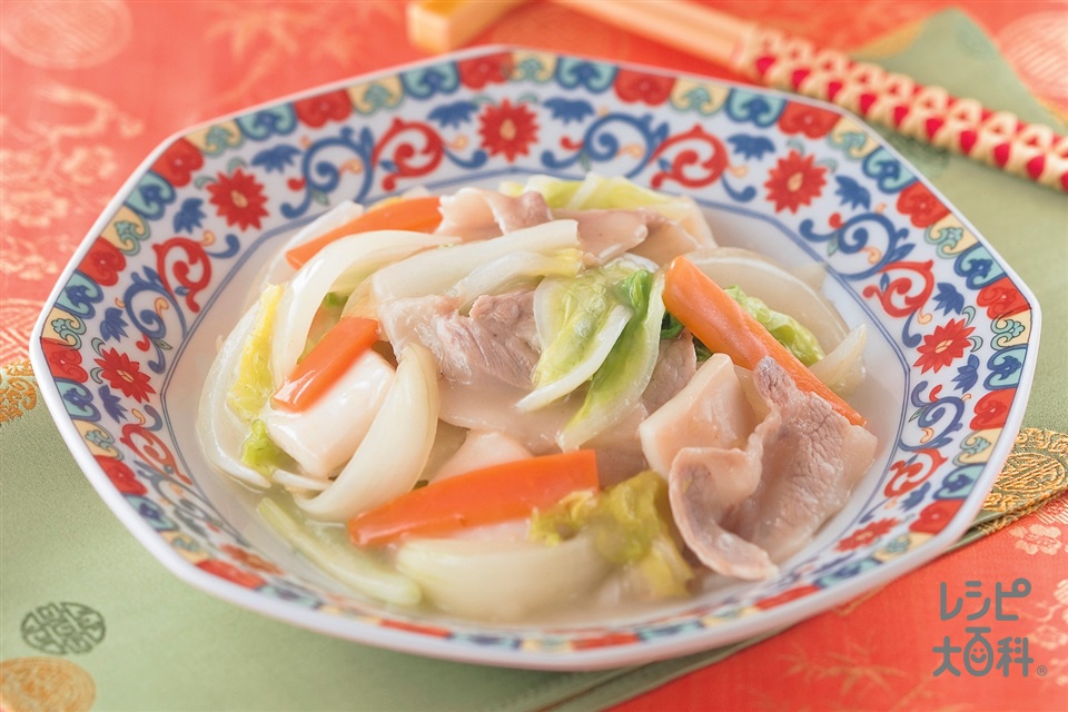 “玉ねぎ”きいてる八宝菜(豚薄切り肉+白菜を使ったレシピ)