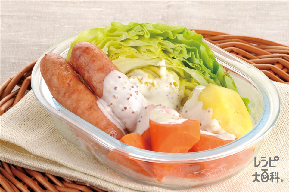 蒸し野菜とソーセージのホットサラダ(じゃがいも+キャベツを使ったレシピ)