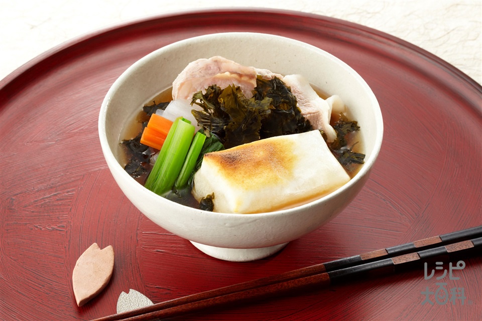 海苔かけ雑煮(豚もも薄切り肉+角餅を使ったレシピ)