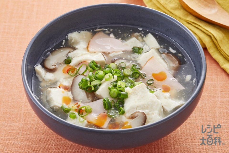 ハムと豆腐の中華スープ(ロースハム+木綿豆腐を使ったレシピ)