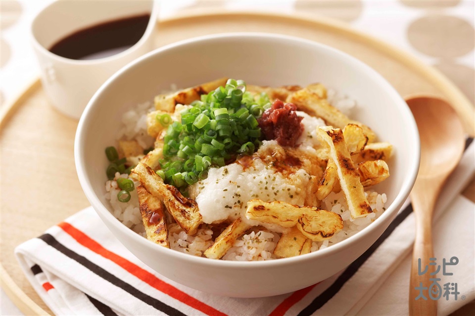 梅とろきつね丼(温かいご飯+おろし長いもを使ったレシピ)