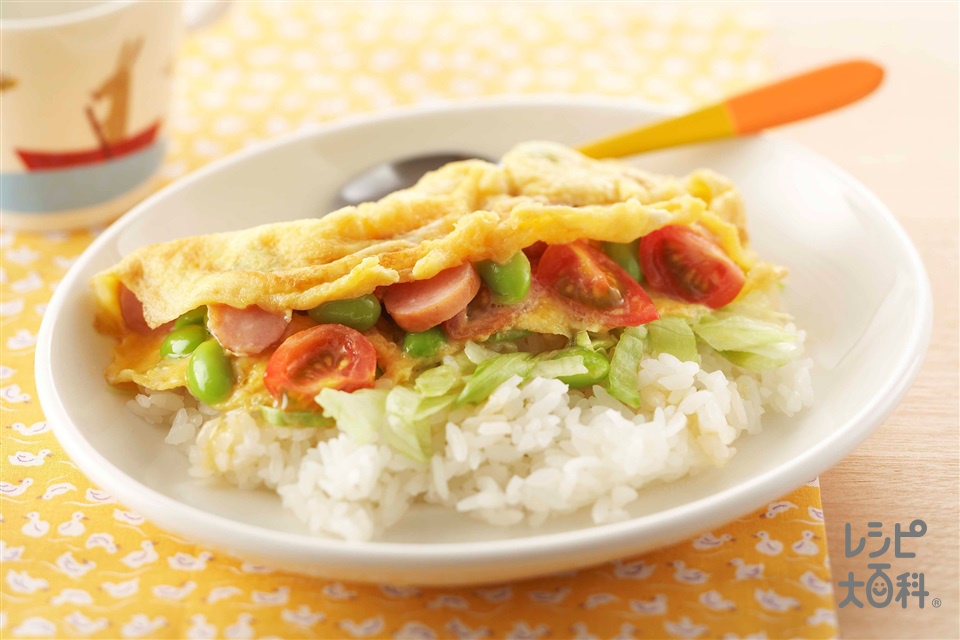 たっぷり野菜のふわたまご飯(卵+温かいご飯を使ったレシピ)