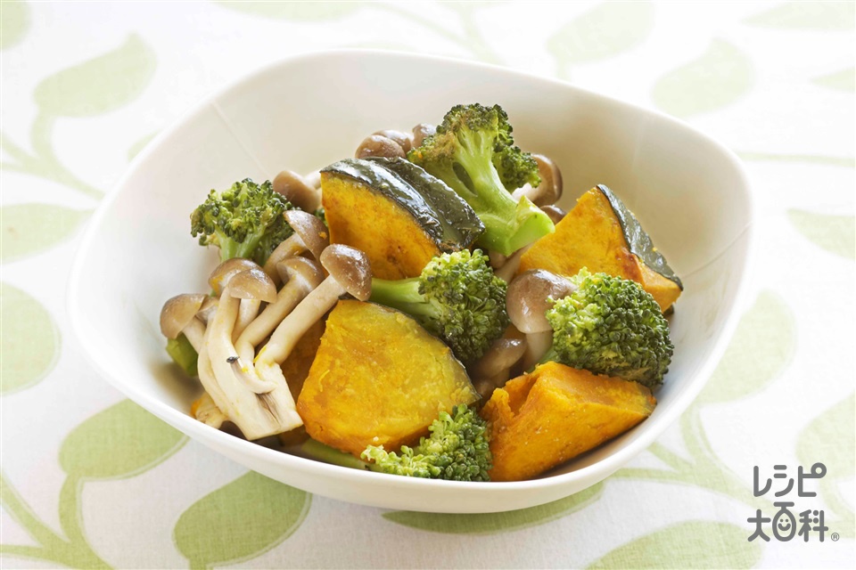 彩り野菜の蒸し焼き(かぼちゃ+ブロッコリーを使ったレシピ)