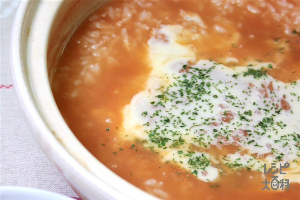 鍋の〆　トマトリゾット風(ご飯+スライスチーズを使ったレシピ)