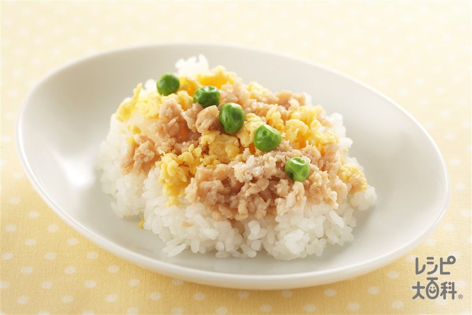 ３色のっけご飯(ご飯+鶏ひき肉を使ったレシピ)