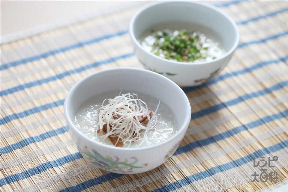 焼き豚のせ中華がゆ(焼き豚+味つきメンマを使ったレシピ)