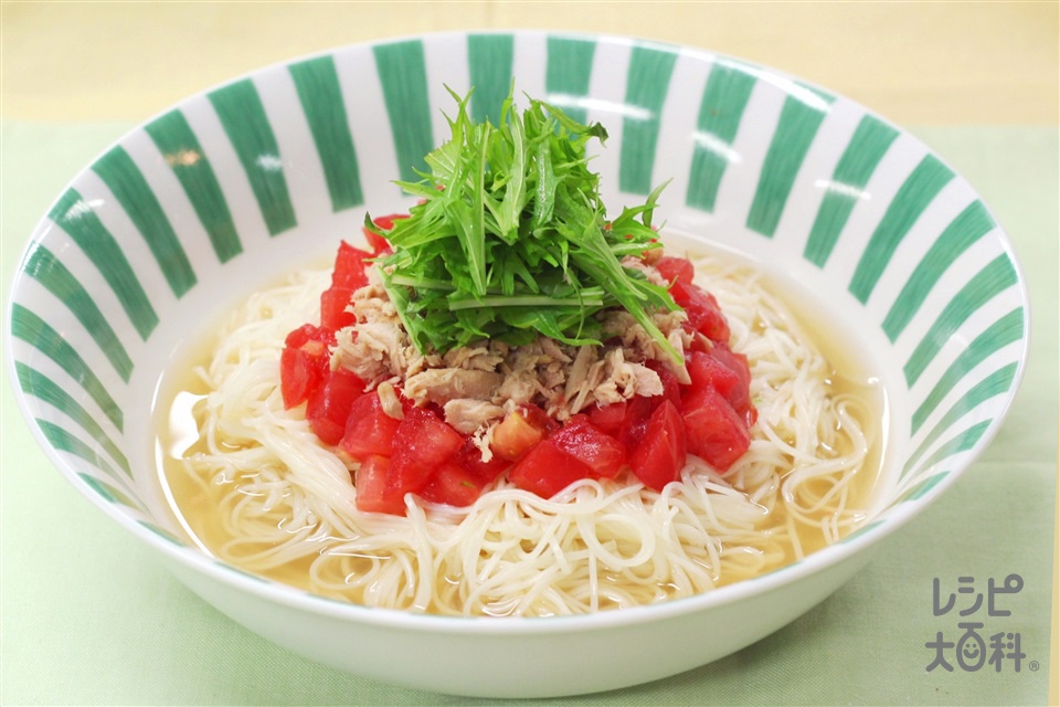 トマトとツナの冷やしだしそうめん