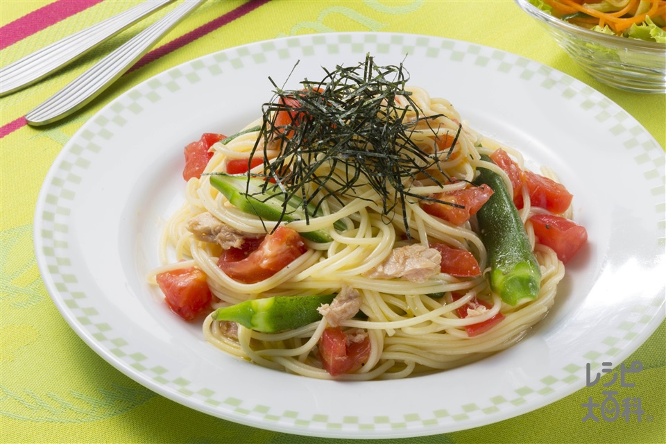 ツナと夏野菜の冷製パスタ(スパゲッティ+トマトを使ったレシピ)