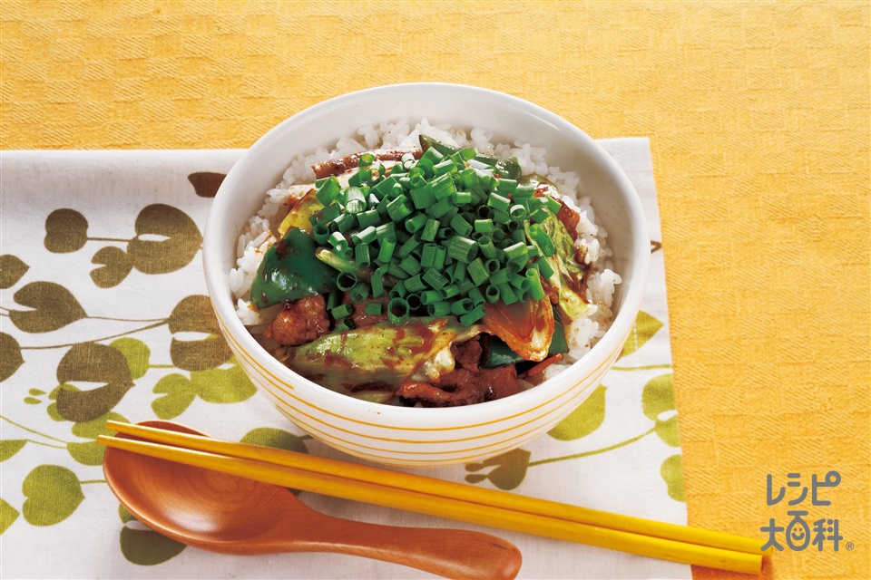 山盛りねぎの回鍋肉丼(キャベツ+ご飯を使ったレシピ)