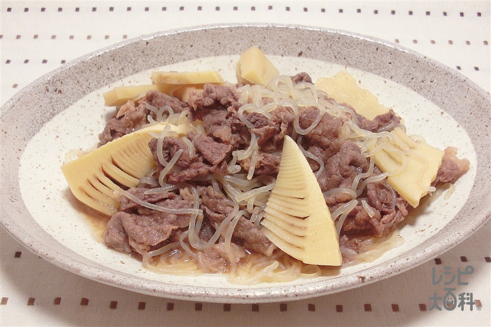 たけのこと牛肉の煮物(牛バラ薄切り肉+ゆでたけのこを使ったレシピ)