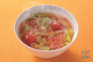 ミニトマトとレタスの春雨スープ