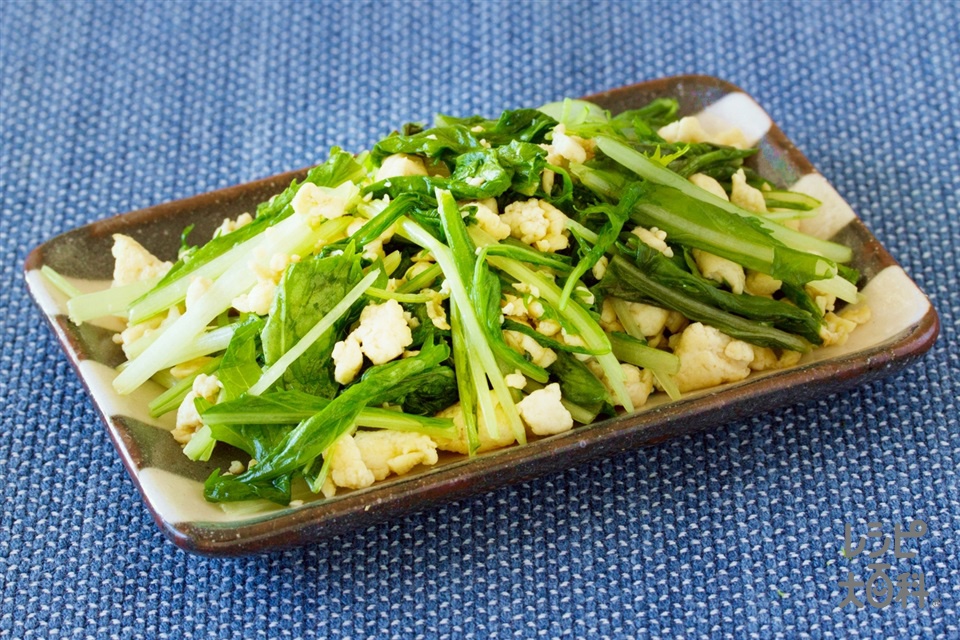 水菜と豆腐の「ほんだし」炒め(水菜+木綿豆腐を使ったレシピ)