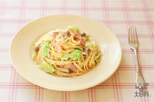 白菜とベーコンの和風クリームパスタ