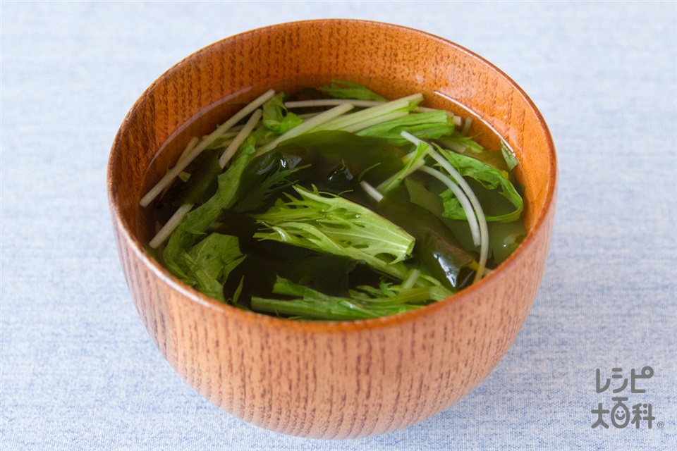 水菜とわかめのすまし汁(水菜+乾燥カットわかめを使ったレシピ)