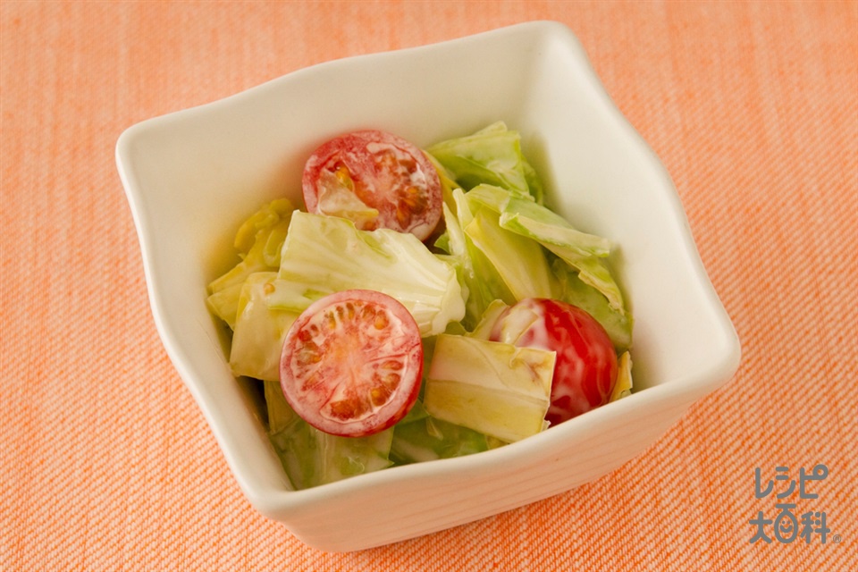 キャベツの簡単洋風サラダ(キャベツ+ミニトマトを使ったレシピ)