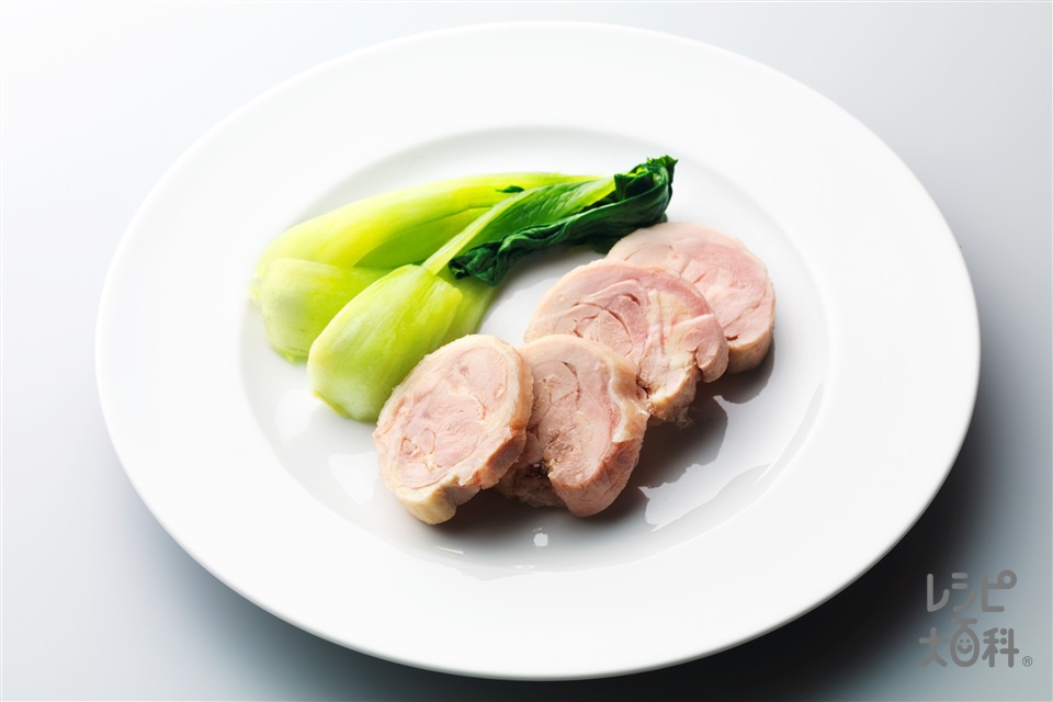 レンジで作る鶏ハム(鶏もも肉+チンゲン菜を使ったレシピ)