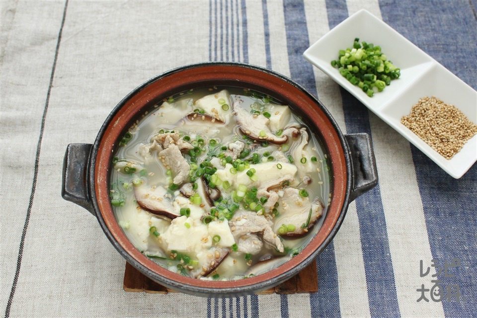 くずし豆腐と豚こまの薬味鍋(豚こま切れ肉+絹ごし豆腐を使ったレシピ)