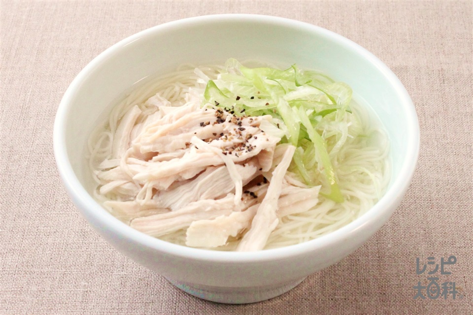 鶏むね肉のあっさり鶏だしにゅうめん(そうめん+鶏むね肉（皮なし）を使ったレシピ)