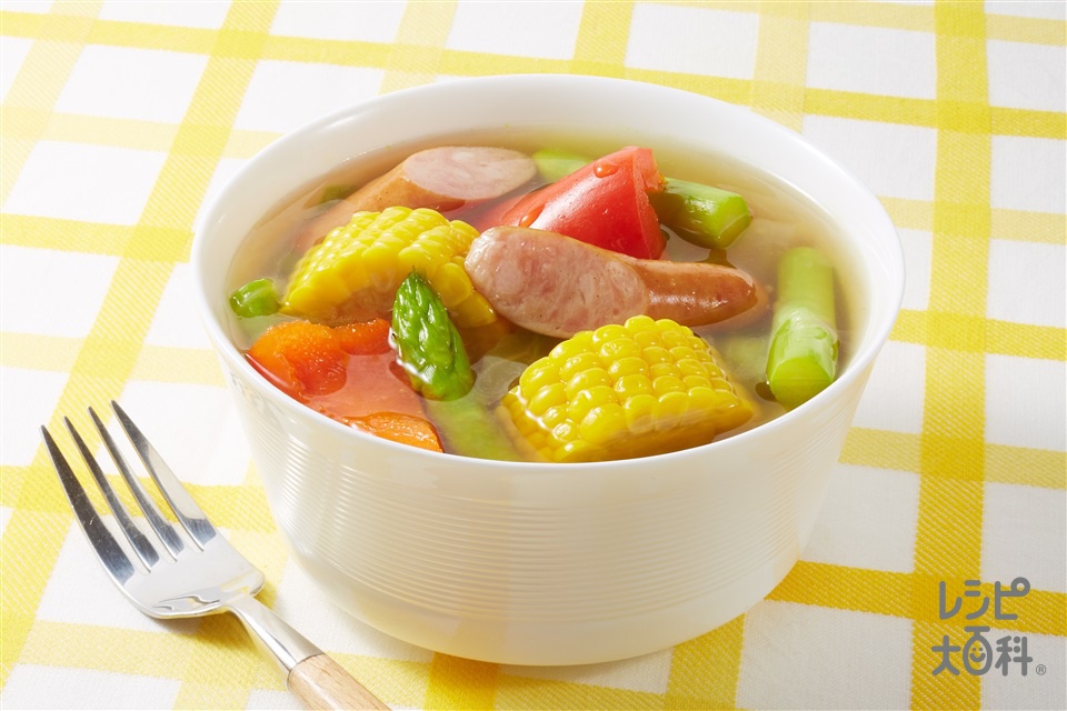 夏がいっぱいスープ野菜(キャベツ+とうもろこしを使ったレシピ)