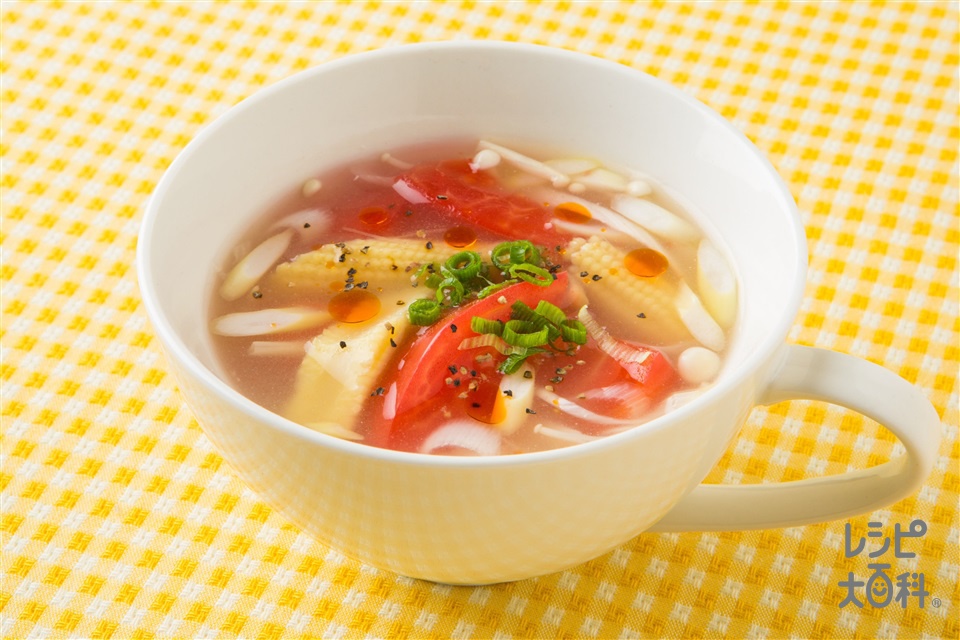 たっぷりトマトのうま塩スープ(トマト+えのきだけを使ったレシピ)