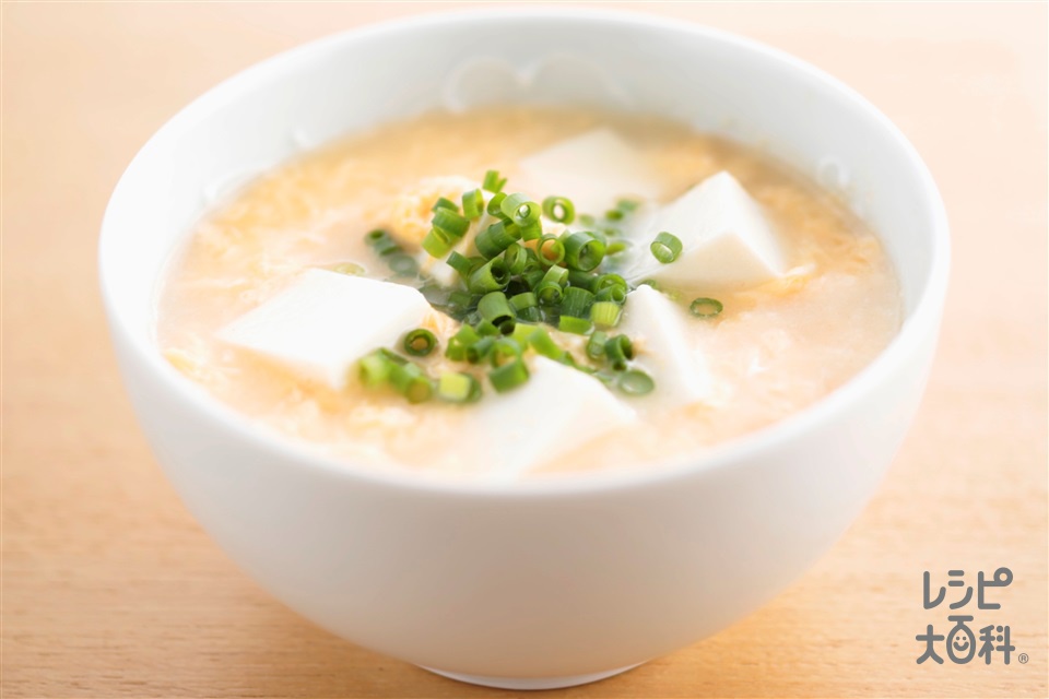 秒速　ふわとろ玉子の香味スープ(絹ごし豆腐+溶き卵を使ったレシピ)