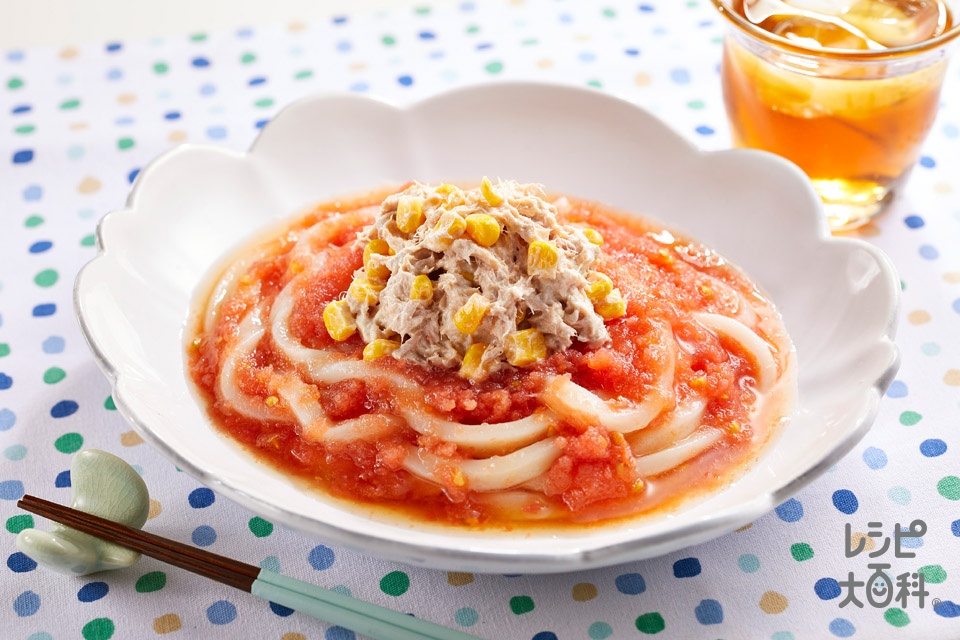 すりおろしトマトの冷やしうどん(ゆでうどん+トマトを使ったレシピ)