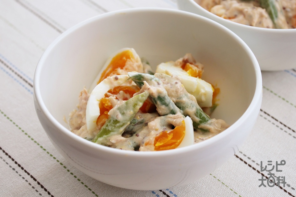 アスパラとゆで卵のツナマヨサラダ(グリーンアスパラガス+固ゆで卵を使ったレシピ)