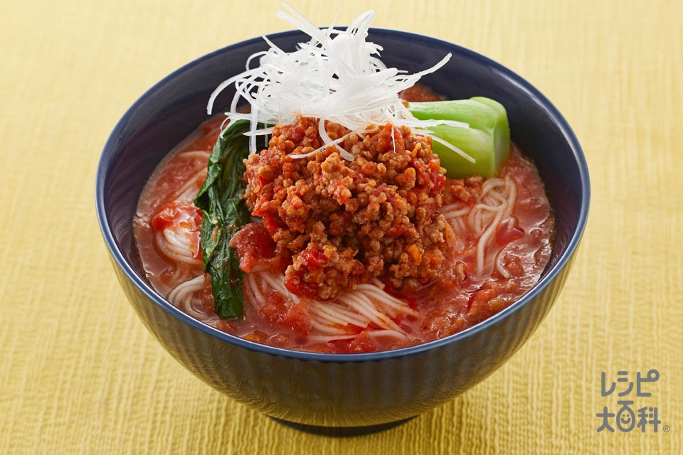 鶏だしトマト担担そうめん(そうめん+豚ひき肉を使ったレシピ)