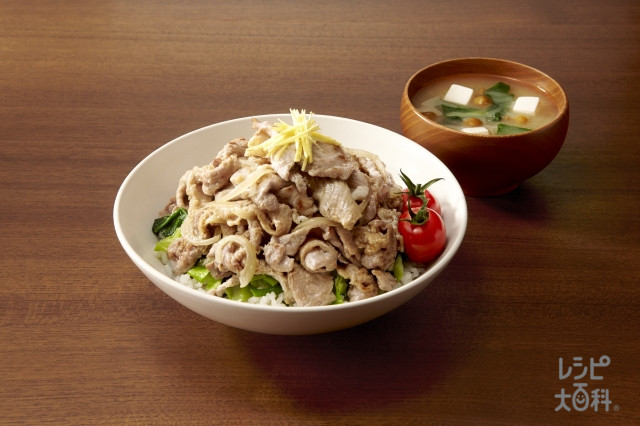 <夕食>Wしょうがのスタミナ豚丼献立