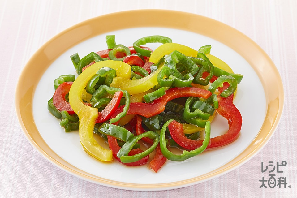 カラフルパプリカのレンジ温野菜♪黒酢味(パプリカ(赤)+パプリカ(黄)を使ったレシピ)